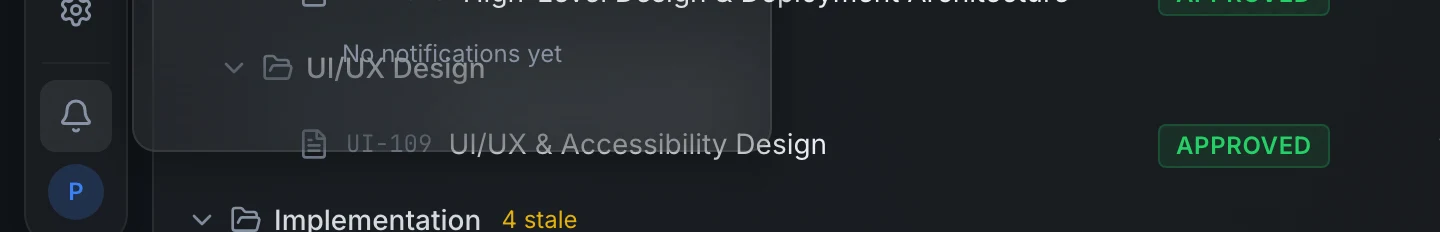 The Notifications panel opened from the bell in the sidebar, listing recent notifications with their type icons and a Mark all read button at the top